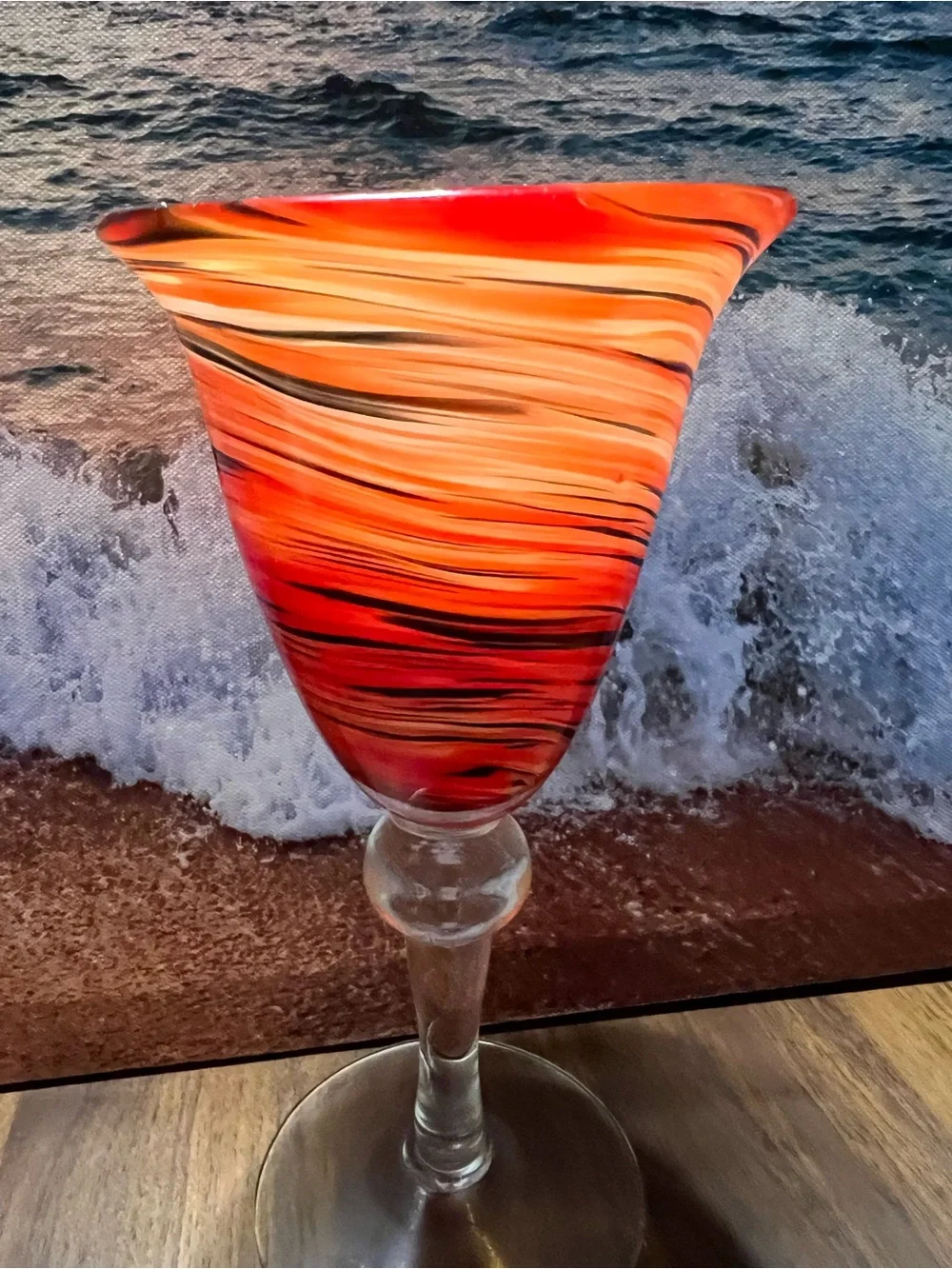 Pier 1 Handblown Glass Goblets ppin Orange & Black Swirl